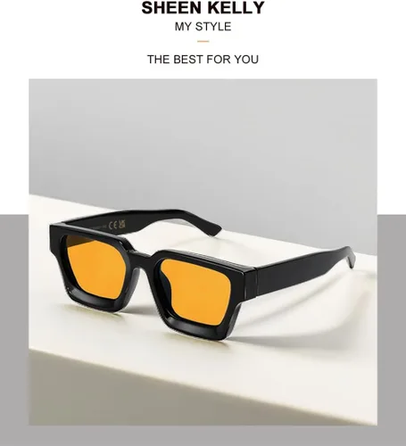 Miniatura 8 de SHEEN KELLY Gafas de sol rectangulares gruesas retro gruesas para mujeres y hombres, a la moda, cuadrados, negros, montura tipo tortie, gafas