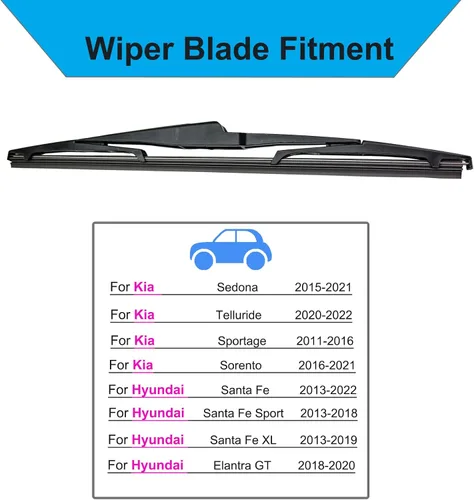 Miniatura 2 de Limpiaparabrisas trasero de 12 pulgadas para Hyundai Santa Fe 2013-2022, Elantra GT 2018-2020/Kia Sedona 2015-2021, repuesto de limpiaparabrisas