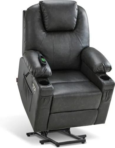 Miniatura 33 de MCombo Sillón reclinable eléctrico con capacidad de elevación, masaje y calor para ancianos, 3 posiciones, 2 bolsillos laterales y portavasos