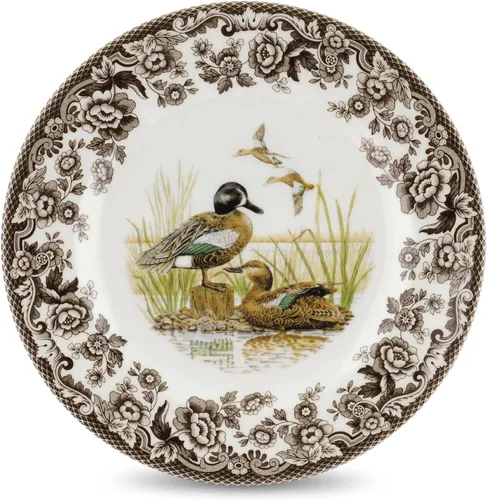 Miniatura 14 de Plato de cena Spode Woodland Red Grouse - 10.5" de loza fina, borde con flores británicas, diseño rústico de animales de caza fabricado