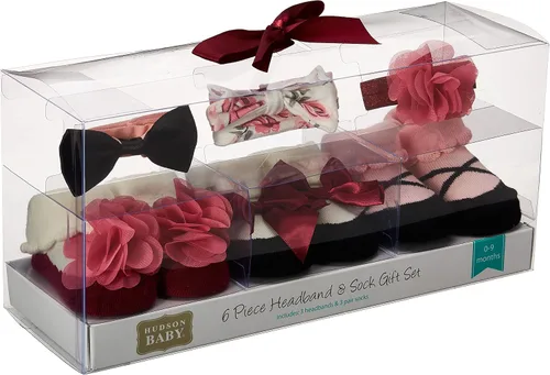 Miniatura 4 de Hudson Baby Conjunto de regalo de diadema y calcetines para niña Borgoña Floral 6 piezas