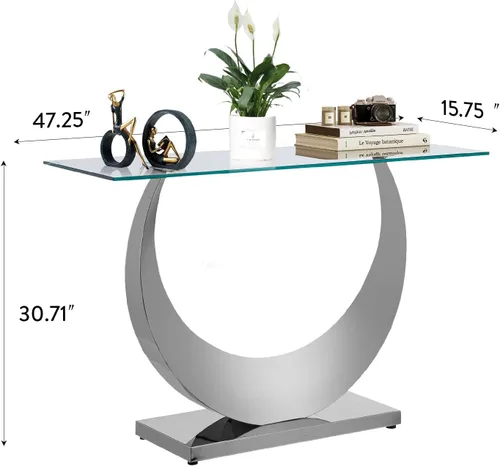 Miniatura 133 de Mesa de centro de cristal de lujo, mesa de centro de sofá de 47 pulgadas con marco de acero inoxidable dorado y parte superior de vidrio negro, mesa