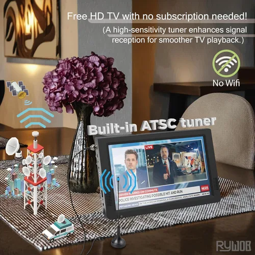 Miniatura 3 de Televisión portátil de 10 pulgadas, televisión pequeña con antena, TV a batería con entrada USB/SD/HDMI, sintonizador ATSC digital integrado