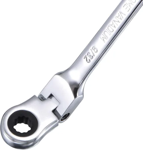 Miniatura 4 de uxcell Llave combinada de trinquete de cabeza flexible de 9/32 pulgadas SAE 72 dientes 12 puntos de trinquete de caja terminada herramientas