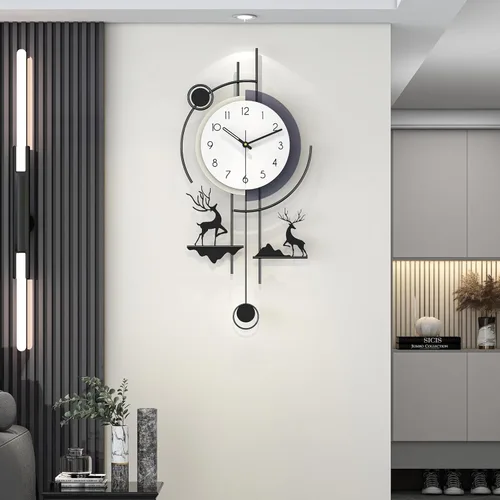 Miniatura 9 de FLEBLE Reloj de pared grande y moderno con péndulo, reloj decorativo de cuarzo silencioso a pilas para sala de estar, cocina, dormitorio, oficina
