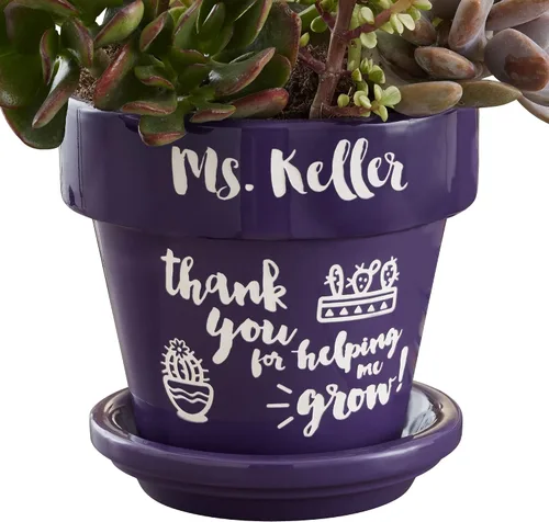 Personalization Universe Seeds of Knowledge - Maceta personalizada para profesores, color morado, uso en interiores o exteriores, 5.25 pulgadas de