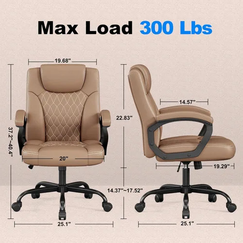 Miniatura 3 de Misolant Silla de oficina, silla de escritorio ejecutiva, cómodas sillas ergonómicas de piel sintética con reposabrazos fijo, altura ajustable