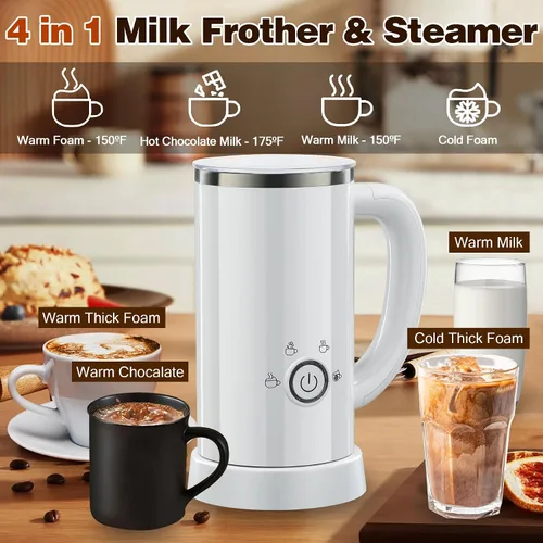 Miniatura 2 de Espumador de leche y vaporizador, máquina eléctrica 4 en 1 de espuma fría y caliente, calentador de leche automático con dos batidores