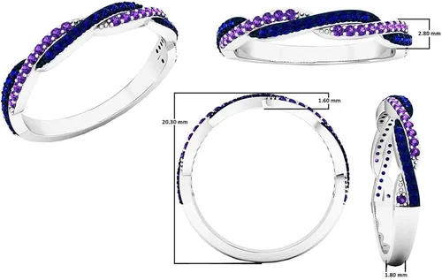 Miniatura 5 de Dazzlingrock Collection - Banda apilable de oro de 14 quilates con amatista y zafiro azul