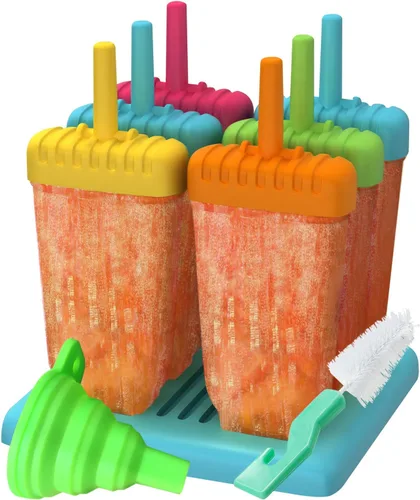 Ozera Moldes para paletas heladas. Juego de 6 moldes para hacer paletas heladas. Incluye embudo de silicona y cepillo de limpieza. Varios colores.,