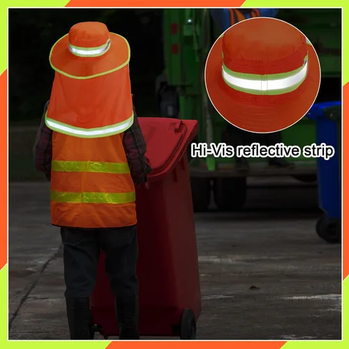 Miniatura 5 de 6 piezas de sombrero de seguridad reflectante de alta visibilidad con solapa para el cuello Boonie sombrero de ala ancha sombreros de trabajo gorra