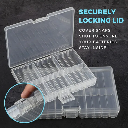 Miniatura 6 de GlossyEnd Juego de 4 cajas de almacenamiento de baterías AA y dos AAA, soporte para almacenamiento de batería con probador, transparente. Cada