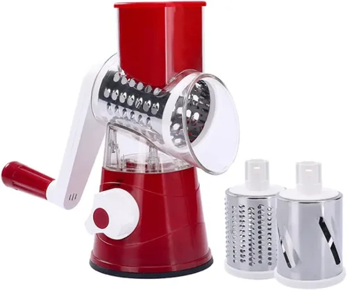 Miniatura 9 de Rallador rotativo de queso, 3 cuchillas de tambor, velocidad manual, redondo, rebanador de alimentos, molinillo de nueces con base de succión fuerte