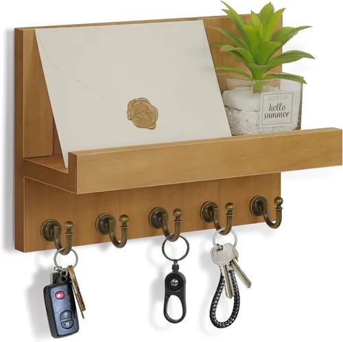 Miniatura 8 de HONJIN Soporte para llaves de pared: 7 ganchos resistentes mejorados para llaves de fácil instalación, organizador de correo para colgar
