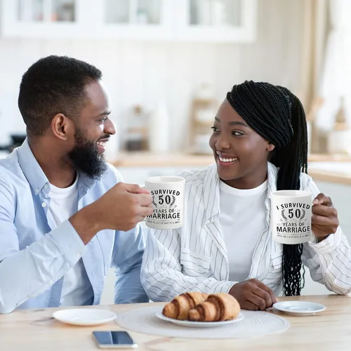 Miniatura 7 de Taza de café de 11 onzas con texto en inglés "I Survived 50 Years of Marriage and All I Got Was This Cup" para el 50 aniversario de boda y para él