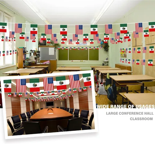 Miniatura 2 de Banderín de bandera de amistad estadounidense y mexicana, mini banderas de Estados Unidos México, decoración nacional de país para escuela, fiesta