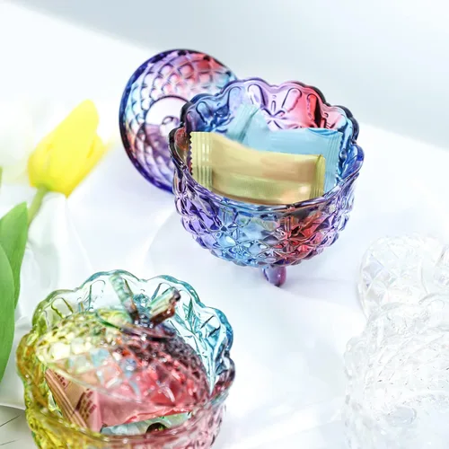 Miniatura 7 de SOCOSY Royal - Caja de dulces de cristal en relieve con tapa, joyero con pies, tarro de galletas, tarro de galletas, dulces de boda, tarros de bufé