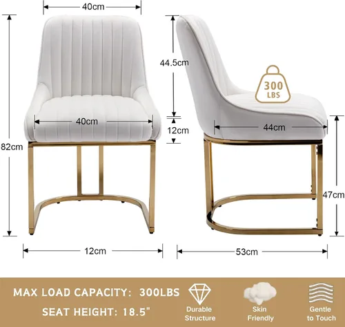 Miniatura 2 de Shunzhi Juego de 2 sillas de comedor modernas de terciopelo tapizadas, sillas de cocina con patas de metal dorado/respaldo sin brazos para cocina