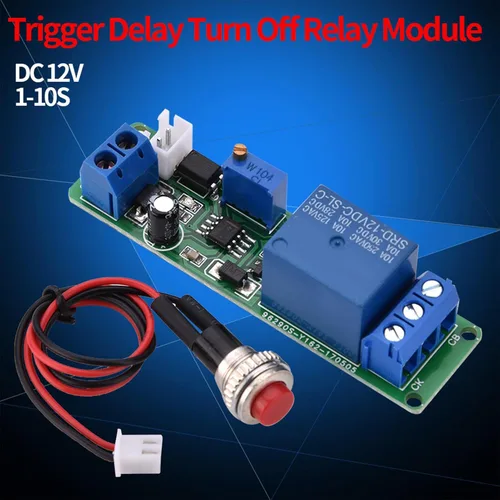 Miniatura 4 de 1 temporizador de 12 V CC e temporizador ajustable de apagado e interruptor de tiempo de relé de sincronización de 1 a 10 segundos 2.661 x 0.756 in