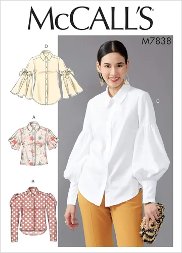 McCall's M7838A5 Blusa holgada con botones para mujer, patrones de costura, tallas 6-14