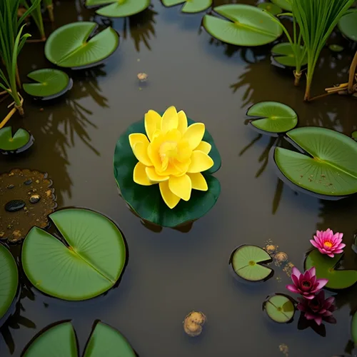 Miniatura 7 de Flor de loto de espuma flotante amarilla con adornos de almohadilla de lirios de agua, flores de loto falsas para pecera, acuario, hogar, jardín