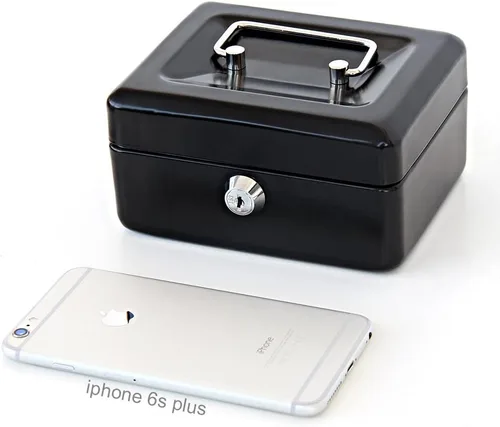 Miniatura 7 de Decaller - Caja de dinero pequeña con cerradura de llave, caja de dinero de metal portátil con doble capa y 2 llaves para seguridad, negro, 6 x 4