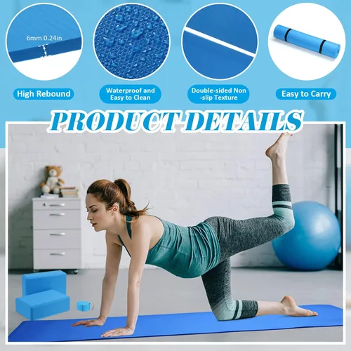 Miniatura 3 de El kit de iniciación de yoga de 10 piezas incluye esterilla de yoga con correa de transporte, 2 bloques de yoga, correa de yoga, pelota de pilates