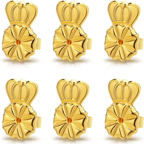 Miniatura 12 de Paquete de 3 levantadores de aretes caídos, ajustables de 0.394 pulgadas, chapado en oro de 18 quilates, hipoalergénico, seguro Oro blanco