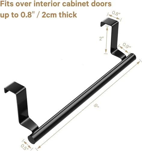 Miniatura 2 de Toallero de acero inoxidable para colocar sobre la puerta, para ajuste universal sobre puertas de armario, paquete de 2 (color negro)
