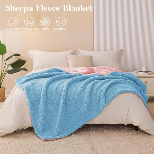 Miniatura 2 de Exclusivo Mezcla Manta Sherpa Reversible de Tamaño Individual, Mantas de Forro Polar Gruesas y Cálidas para Invierno, Felpa Suave y Esponjosa