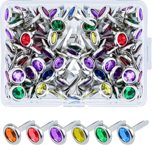 50 pinzas de metal para manualidades de papel, cierre de papel de cristal multicolor en una caja, sujetadores de graves para álbumes de recortes