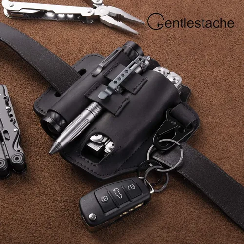 Miniatura 4 de Gentlestache - Funda de cuero para Leatherman, funda multiherramienta, EDC, organizador de bolsillo con llavero para cinturón y funda para linterna