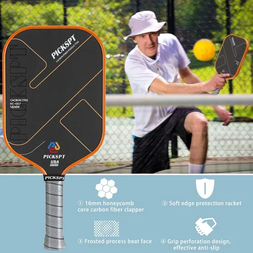 Miniatura 6 de USAPA Approved Pickleball Paddles: 3K/T700 Carbon Fiber Surface, Polypropylene Core, Lightweight (7.8-8oz), with Pro Bundle (Balls, Grips, Bag) &