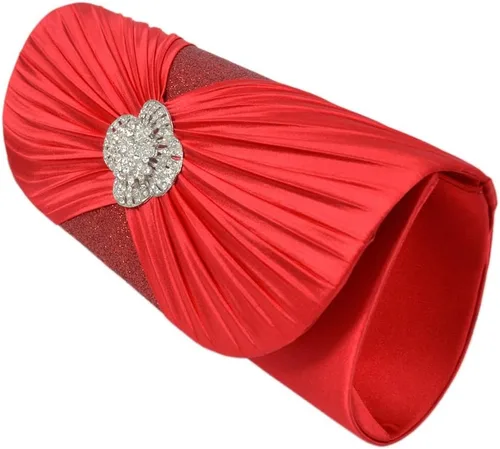 Miniatura 4 de Elegante Cruz plisada satén solapa cristal embrague bolso de noche - colores diff Avail