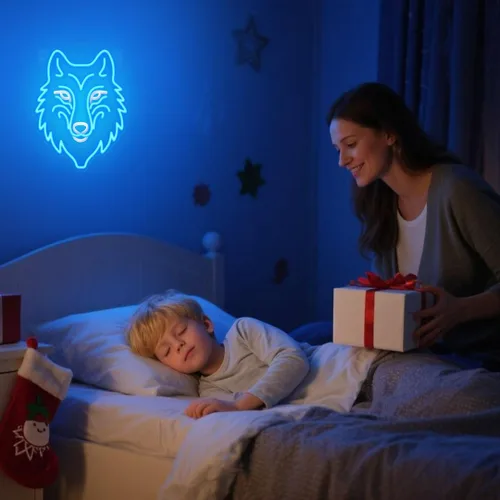 Miniatura 3 de CoolGift Mart Letrero de neón de lobo, luz LED regulable, decoración de pared de animales, regalo de Navidad, regalos de cumpleaños para niños