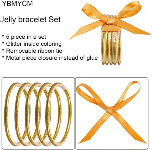 Miniatura 5 de YBMYCM - Juego de pulseras de silicona de gelatina con purpurina para mujer, rellenas con brillantina para niñas