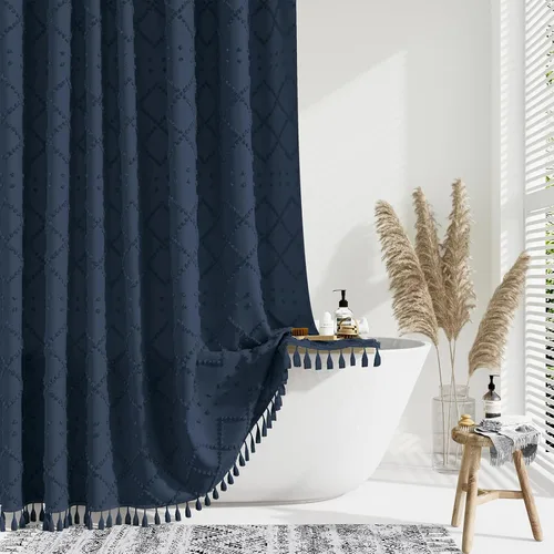 Miniatura 15 de Dynamene Cortina de ducha de tela de 36 x 72 pulgadas, diseño bohemio, geométrico, a rayas, para baño, juego de cortina de ducha estrecha gruesa