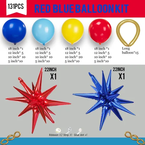 Miniatura 6 de KOZEE Kit de arco de guirnalda de globos rojos, azules y amarillos, 140 unidades, color primario con globos de estrella para caricaturas, carnaval