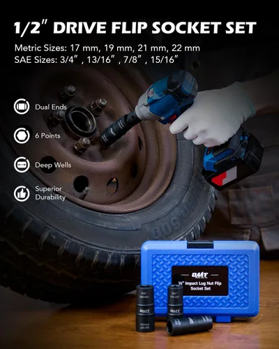 Miniatura 2 de Orion Motor Tech Juego de llaves de tuerca de rueda, juego de 5 piezas de 1/2" de transmisión de impacto con enchufes de pared delgada métricos