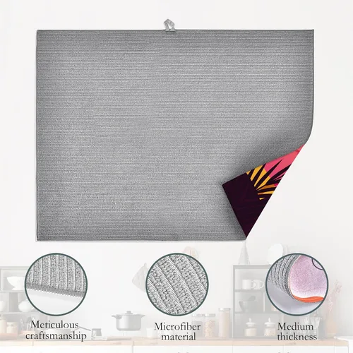 Miniatura 4 de Tapete de secado de platos para encimera de cocina, almohadilla de secado de platos de palmeras tropicales, protector de microfibra reversible