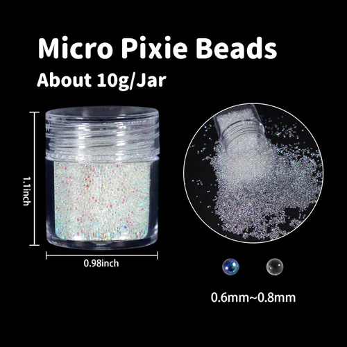 Miniatura 4 de Laza Cuentas de caviar para uñas de 2 colores, cuentas de micro pixie de 0.024-0.031 pulgadas (0.6-0.8mm), cuentas de burbujas de vidrio, gotas
