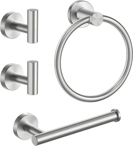 Miniatura 14 de FORIOUS 4 accesorios de baño, soporte para papel higiénico de acero inoxidable SUS304, anillo para toalla y 2 ganchos para toallas, juego de Negro