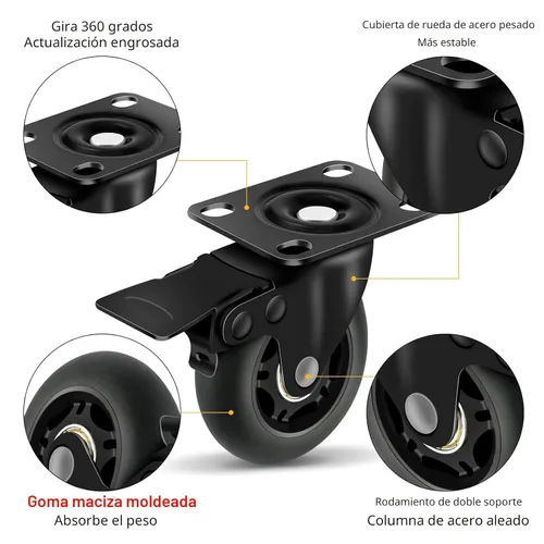 Miniatura 2 de Apllamo Juego de 4 ruedas de 3 pulgadas, 4 ruedas silenciosas resistentes, carga máxima de 2000 libras. Adecuado para hacer ruedas suaves
