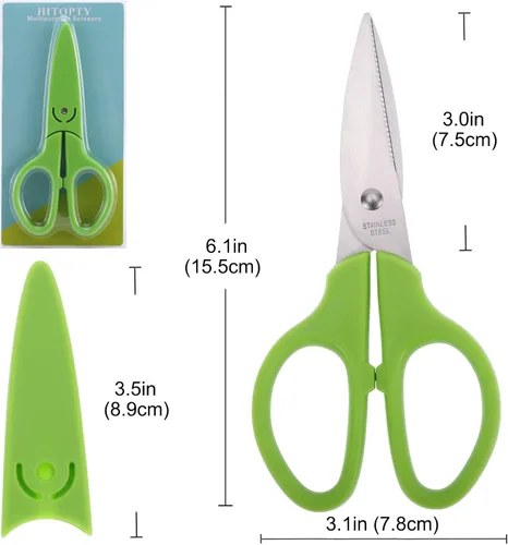 Miniatura 7 de Tijeras multiusos verdes, tijeras rectas y resistentes de 6 pulgadas para oficina, escuela, estudiante, hogar, uso general, tela de costura