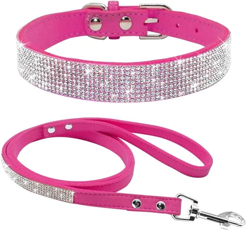 Miniatura 7 de Conjunto de Collar y Correa para Mascotas, Bonito y Deslumbrante de Ante Suave con Diamantes de Imitación de Cristal, Collar y Correa para Gatos