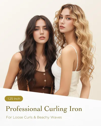Miniatura 6 de Rizador de titanio de 1 1/4 pulgadas para ondas playeras de larga duración y rizos sueltos, varita rizadora con abrazadera para cabello largo