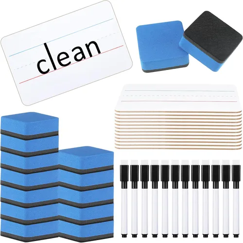 Miniatura 8 de Colarr 6 juegos de mini pizarras blancas de 6 x 9 pulgadas, paquete de aula incluye pequeños marcadores de pizarra blanca de dos caras, borradores