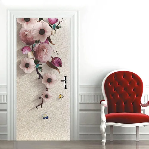 Miniatura 28 de Calcomanías 3D para puerta, murales para despegar y pegar, diseño de flores, papel tapiz para puerta, calcomanías autoadhesivas extraíbles de PVC