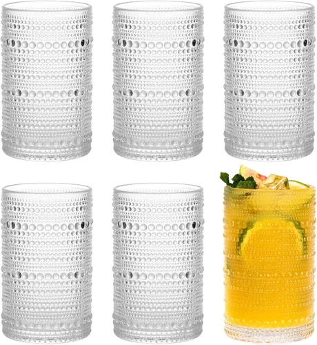 Miniatura 10 de Moretoes Juego de Vasos para Beber Hobnail de 12, Vasos Altos de 12 Oz Transparentes con Relieve Embosado Estilo Boho, Vasos de Agua para Cocina