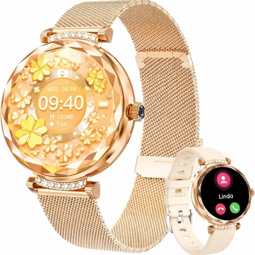 Reloj inteligente para mujer, pantalla táctil AMOLED HD de 1.19 pulgadas, rastreador de fitness, hacer/responder llamadas, monitor SpO2 de
